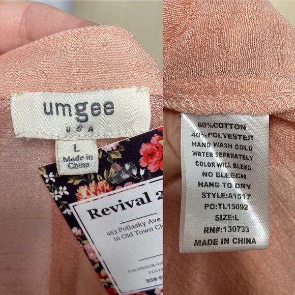 NWT Umgee Roll Tab Sleeve Tunic Top Peach Oversized Gauzey Flowy Beach Size L - Picture 6 of 7